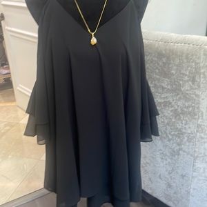 Black spaghetti strap cold shoulder little black dress